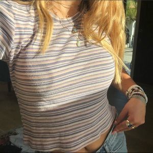 rare brandy melville pink+blue stripe cropped tee